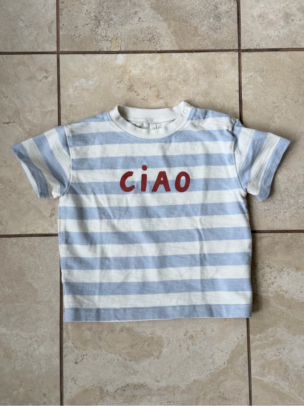 Rylee + Cru Blue & White Striped 'CIAO' Short Sleeve Tee